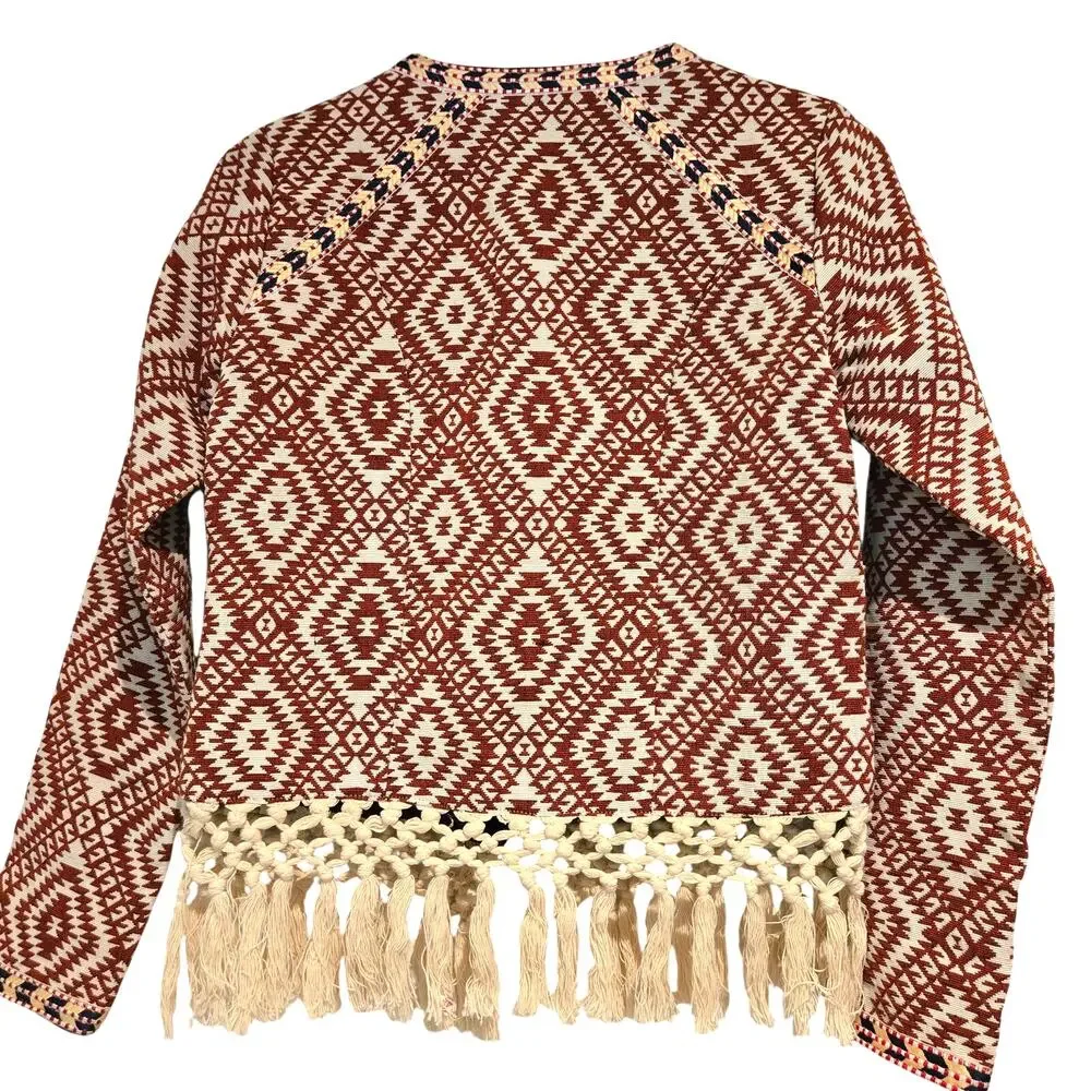 Tularosa Revolve Sante Fe Cropped Fringe Open Front Jacket Burnt Red Size XS
